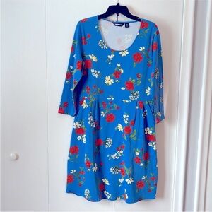 Landsend Floral Blue Dress with Red and White Accents